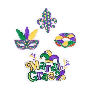 Mardi Gras King cake ปักลาย Nola Orleans Fleur de Lis Patch sequin Glitter twill Fabric shirt with Hat usage - Product Image 4