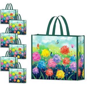 Sacs de courses réutilisables, grands sacs pliables en tissu non tissé avec motif de papillons et de fleurs pour les courses, capacité de 50 lb - Product Image 1