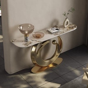 <b>Marble</b> <b>Console</b> <b>Table</b> Gold Metal Side <b>Table</b> Modern Entryway Living Room Accent <b>Table</b> - Product Image 4