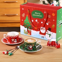 Ensemble tasse et soucoupe en céramique de Noël, motif dessin animé créatif, thème Père Noël, avec logo, vente en gros, 200ml, collection été