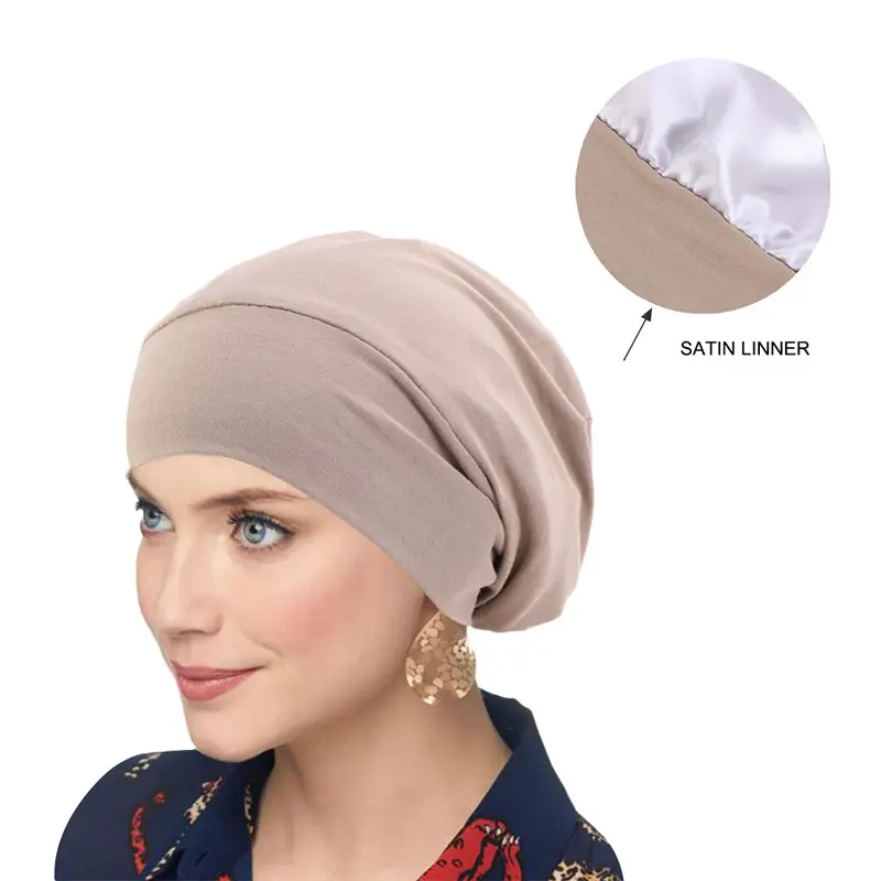 Bestella căng bông rộng vành Áo thun cap lót satin đôi nightcap hóa trị liệu tùy chỉnh kích thước lụa tóc cap sử dụng bình thường