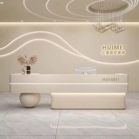 Comptoir de caisse, salon de beauté, salon de coiffure, comptoir de bar, réception minimaliste moderne, hôtel, hôpital, bureau de réception, lumière LED, bois MDF