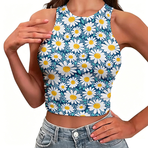 Suministro de fábrica: Top corto sexy con estampado polinesio personalizado, cuello redondo, <span class=keywords><strong>sin</strong></span> mangas, espalda cruzada, <span class=keywords><strong>chaleco</strong></span> ajustado para <span class=keywords><strong>mujer</strong></span> - Product Image 1