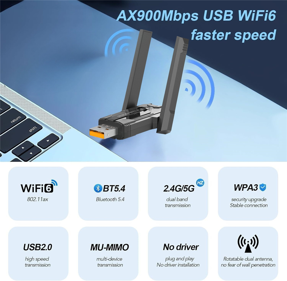 【9個セット】WiFi-5 + Bluetooth 5.0 USBアダプター AX900M 2in1 USB WiFi6 Bluetooth 5.4 アダプター デュアルバンド