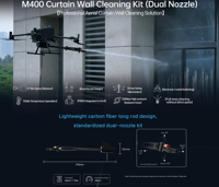 Drone de nettoyage mural M400 pour immeubles de grande hauteur avec double buse pulvérisatrice de mousse et d'eau, système de nettoyage de fenêtres télécommandé à 120 m de hauteur