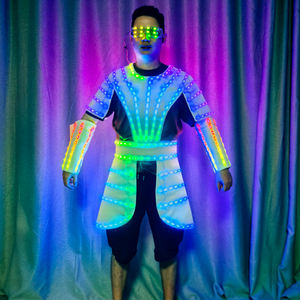 DJ bar Liquor Props Stage Show Performance Glow Suit LED Control remoto Ropa colorida Traje de armadura blanca - Product Image 2