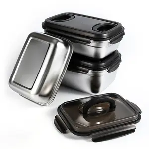 304 stainless steel preservation food storage lunch box Outdoor fruit sealed bento box Square lunch box with lid