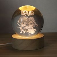Boule de cristal de dessin animé en gros, lumineuse, sculptée en 3D, veilleuse, ornements de bureau, cadeaux créatifs, souvenirs, décoration en cristal