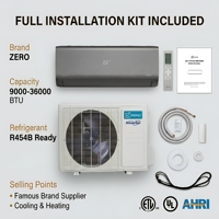 Climatiseur Mini Split 9000-36000 BTU ZERO, Marque Renommée, Fournisseur Certifié ETL AHRI, R454B, Refroidissement et Chauffage T1 pour Usage Domestique
