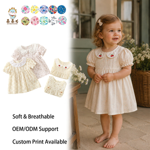 Vestito Floreale Premium per Bambina con Colletto Ricamato a Ciliegie per Uscite e Uso Quotidiano - Guai Wholesale - Product Image 1