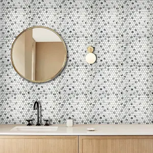 Mini Circular Carrara Tiles Glass White Mosaic Living Room Mosaic Tiles For Pool Or Kitchen Wall Decor