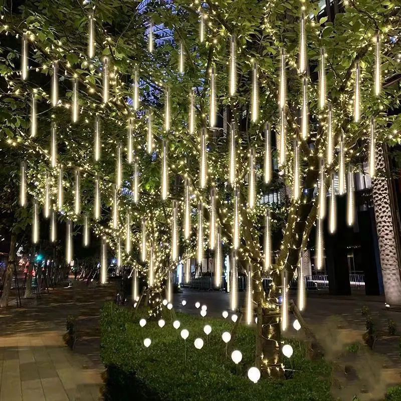 Ster Vallende Regenlichten Kerstgordijnen Meteoor Kerstverlichting Tuin Ijspegel Ronde Buis Lichtslingers