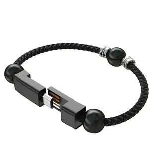 厂家批发iphone安卓皮革编织手链充电器电缆