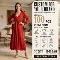 Fabricant de vêtements haut de gamme pour femmes - Robe longue rouge ample à manches lanternes pour femmes - Design fluide et décontracté, style personnalisable