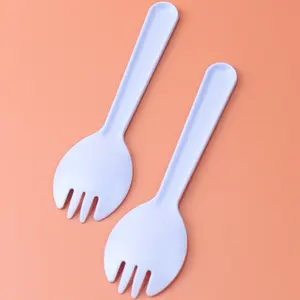 Venta al por mayor desechable pastel tenedor cuchara postre cuchara embalaje individual helado cucharas de plástico grueso