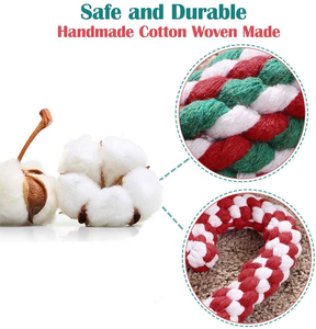 Üretici toptan Merry Christmas çevre dostu halat baston şekli knot oyuncak interaktif pamuk halat köpek oyuncak - Product Image 3
