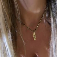 Mode coloré corail poisson collier de perles pour les femmes élégant chandail chaîne bijoux