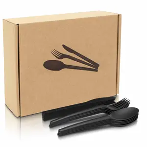 كوانهوا-عبوة أدوات المائدة للبيع بالتجزئة ، 6.5 بوصة ، خالي من البلاستيك ، CPLA ، نشا الذرة ، ملعقة ، سكين للاستعمال مرة واحدة