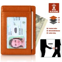 Dompet Kartu Kredit Anti RFID Kulit Imitasi Lapis Lilin Khusus, Tipis, Minimalis untuk Pria dan Wanita