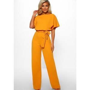 I-0792 Tuta Elegante da Donna con Lacci <span class=keywords><strong>in</strong></span> Vita, Tinta Unita, Gamba Dritta, Collo Rotondo e Maniche Corte - Product Image 4