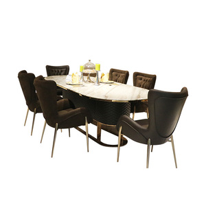 Ensemble de table à manger en marbre de design italien de luxe, 8 places, avec pieds en métal - Product Image 5