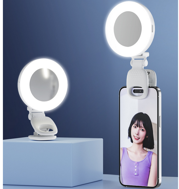 Ring Light Clip for Phone - Rechargeable Selfie Light with 3 Light Modes Portable Clip-On Selfie Ring Light - USB Rechargeable