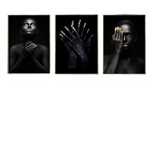 Peinture murale abstraite moderne sexy en noir et <span class=keywords><strong>or</strong></span>, cadre en alliage <span class=keywords><strong>d</strong></span>'aluminium, toile faite à <span class=keywords><strong>la</strong></span> main, femme africaine, 30x40cm, luxe léger - Product Image 4