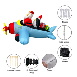 Décoration gonflable de Noël extérieure de 2,4 m : Père Noël en <span class=keywords><strong>avion</strong></span> avec pingouin et cadeau, éclairage LED, pour fêtes de fin d'année - Product Image 6