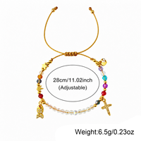 Bracelet perlé Go2boho avec breloques croix et poisson, imitation perle et cristal, bijoux plaqués or, cadeau chrétien