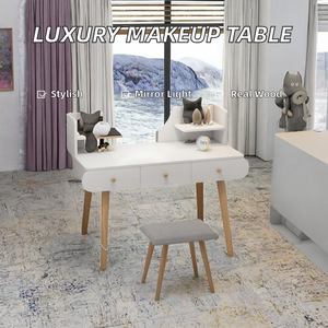 Modern Luxury Wood <strong>Pine</strong> Bedroom <strong>Dressing</strong> <strong>Table</strong> Lighted LED Mirror Light Drawer Panel Design for Hotel Bathroom Living Room Use - Product Image 2