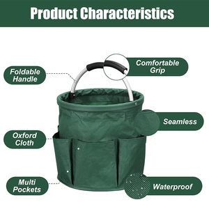 <b>Garden</b> Cleaning Bucket Organiser with Handle 6 Pockets Caddy <b>Storage</b> Bag for Outdoor Camping Home Gardening Harvest Basket - Product Image 4