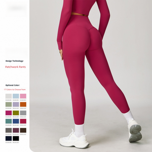 Leggings de <span class=keywords><strong>yoga</strong></span> pour femmes taille haute, effet push-up, longueur cheville, en Spandex/Nylon, couleur unie, infroissables, toucher nuage, séchage rapide - Product Image 2