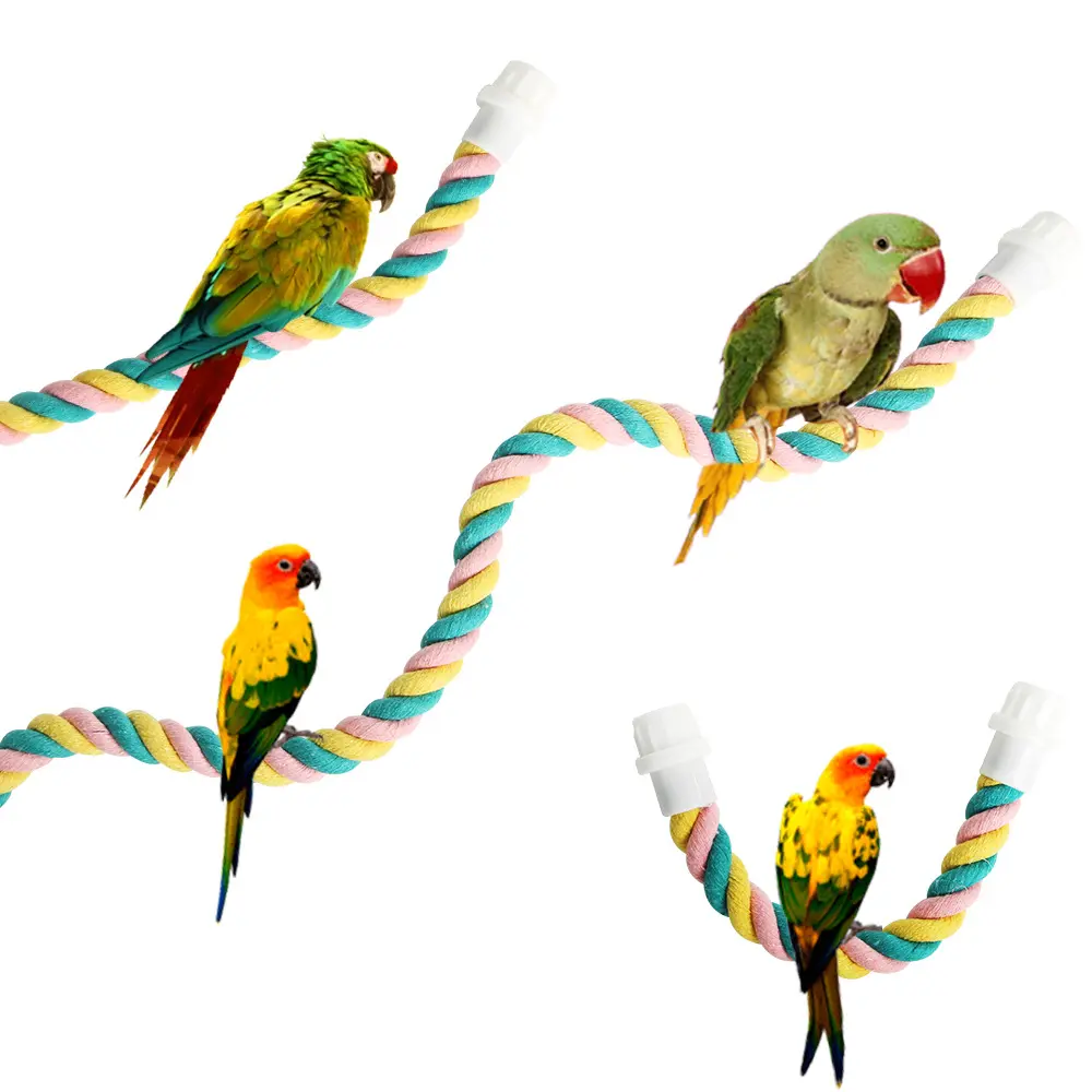 Mainan Nuri bertali katun mainan panjatan burung bayan berputar tali katun mainan Perch gantung warna-warni mainan burung Bungee