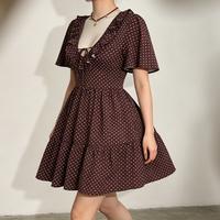 Robe Courte Plissée à Pois pour Femme, Manches Courtes, Motif Quadrillé, Décontractée, Tissée, Respirante, Lavable, Élégante, Ourlet à Volants, Vente en Gros