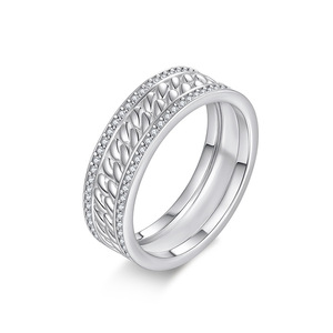 2026 High Popularity S925 Sterling Silver Twisted Rope Full Paved Moissanite Light Luxury Versatile <b>Couple</b> Wide Band Fixed <b>Ring</b> - Product Image 1