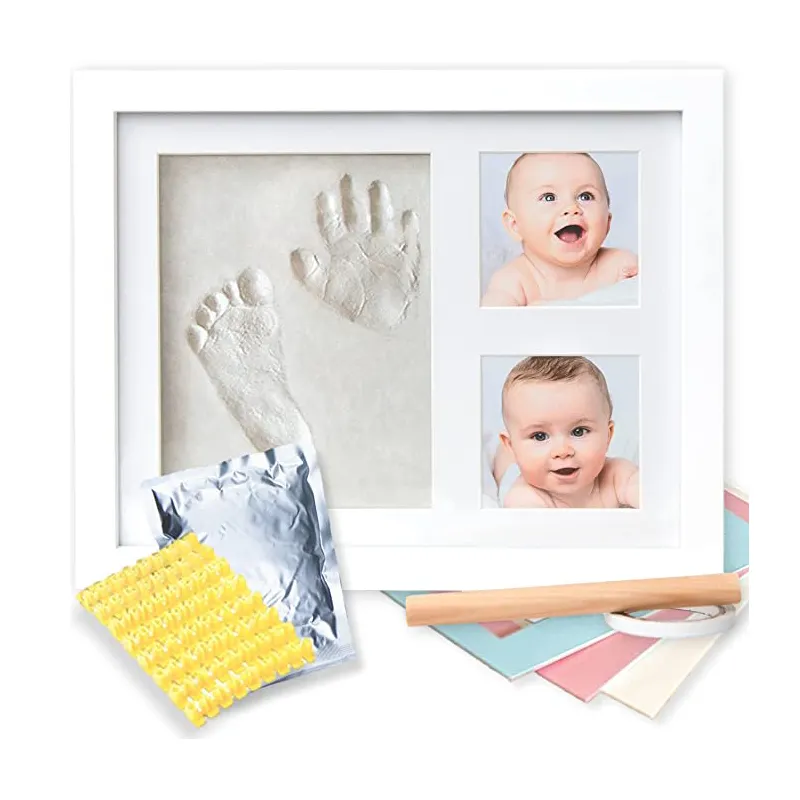 Set di cornici per Kit di impronte per bambini con memoria appena nata all'ingrosso aggiungi 2 foto cornice per foto con Logo personalizzato Souvenir senza stampa