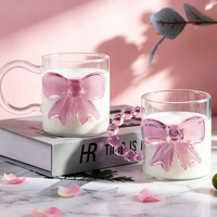 Mug en verre 3D rose/vert avec grand anse en boucle, résistant à la chaleur, en borosilicate, pour latte, lait, jus, idéal pour les filles, café, boisson, cadeau