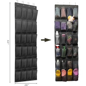 Over The Door <b>Shoe</b> Organizer 24 Pockets Breathable Mesh Hanging Storage Holder For <b>Shoes</b> Black Rectangle <b>Hook</b> Type - Product Image 3