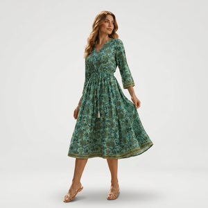 Vestido Midi Casual Estampado Floral para Mujer, Elegante para Fiestas, Ecológico y a la Moda para Vacaciones y Eventos - Product Image 1