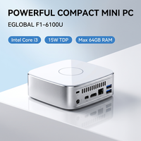 EGLOBAL Mini PC Murah Baru In-tel Core I3-6100U Thin Client 1.5KG Kipas Jaringan Komputer NUC Tipe-C Windows 10/11 untuk Penggunaan Kantor