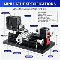Mini tour horizontal en métal 60W, 110V/220V, banc de 180 mm, portée de 100 mm, machine de tournage légère pour atelier éducatif et bricolage