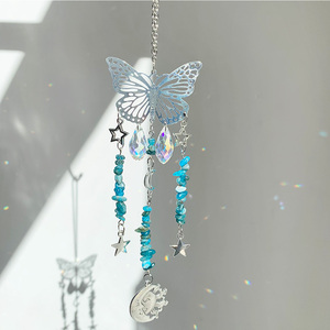 Attrape-soleil papillon fait main, pendentif de jardin, pendentif de voiture, carillon éolien en pierres précieuses et gravier, effet aurore - Product Image 4