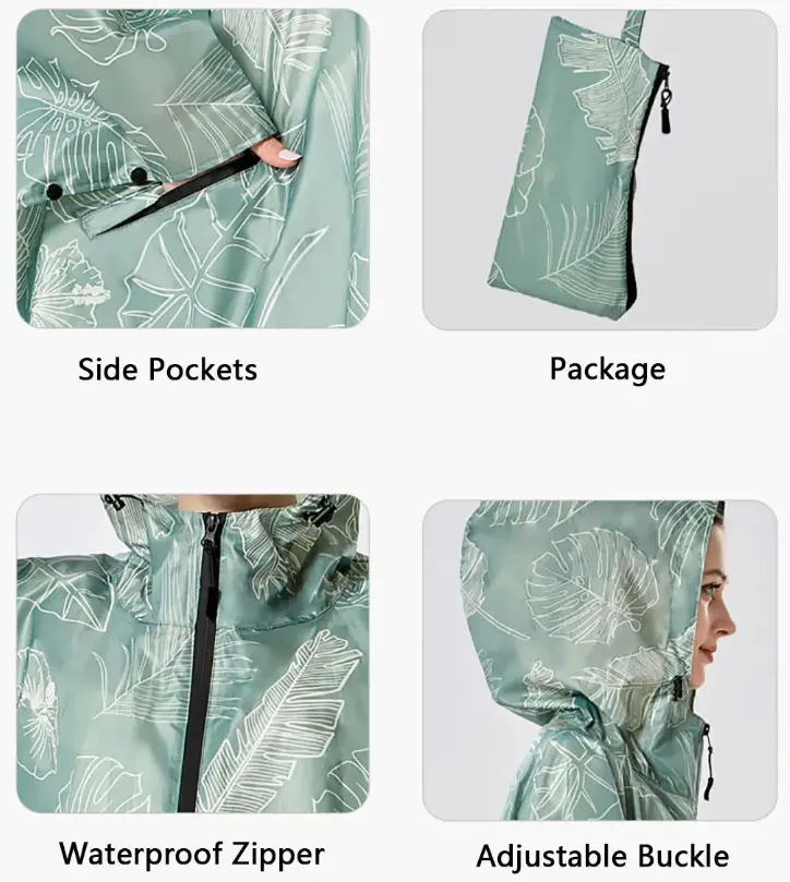 Hochwertiger erwachsenen-Polyester wiederverwendbarer wasserdichter Regenmantel Reißverschluss-Mantel für draußen tragbar Reiten Wandern Kapuzen-Regenponcho