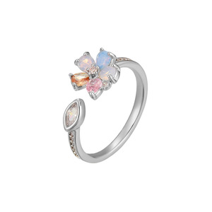 Flower Open <b>Ring</b> Colorful Opal Micro <b>Set</b> Adjustable For <b>Women</b> Gift Jewelry - Product Image 5