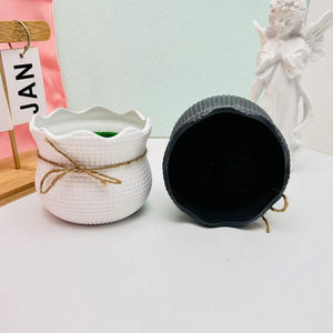 Mini vase en plastique floqué Grid Ingot de 10 cm de diamètre pour plantes artificielles, décoration d'hôtel, blanc, noir, rose - Product Image 3