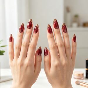 Uñas postizas francesas con purpurina roja efecto ojo de gato - Product Image 2
