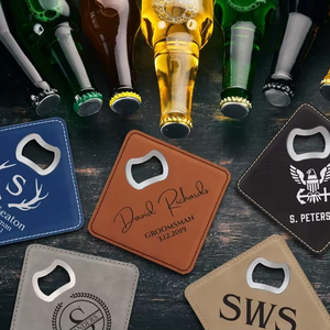 Personalized Promotional Gifts Bulk Blank Pu Leather Coasters Custom Laserable Leatherette Coaster with Bottle Opener