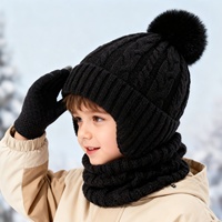 Chapeau unisexe en acrylique à maille torsadée, style européen et américain, mignon pour enfants, avec pompon et protection pour les oreilles, pour l'automne et l'hiver