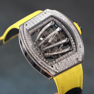 Reloj Tourbillon Premium con Diamantes, Diseño de Esfera Abierta, Mecánico, de Alta Gama para Hombre, con Correa de Tela Amarilla - Product Image 3