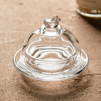 Pot à beurre rond en verre transparent durable 2026 pour cuisine domestique, avec couvercle à poignée, portable, chauffable, pour beurre et desserts